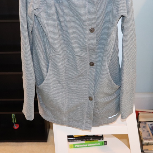 Teal & Gray striped Eddie Bauer Sweater Jacket - Size M - Picture 4 of 8